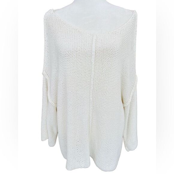 Aerie white cotton blend loose knit drop shoulder sweater size M. - Picture 1 of 6